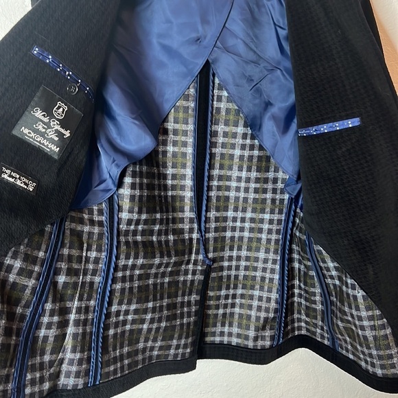 Nick Graham Black Herringbone Print Velvet Blazer 38R - Picture 7 of 8